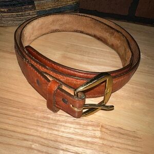 Tony Lama Tan Leather Belt with Gold Buckle